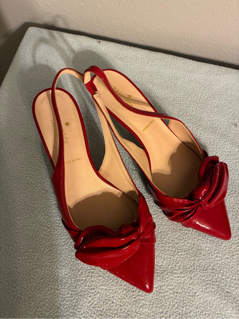 kate spade Red Patent Slingback Pointed Toe Pumps with Knot Accent
